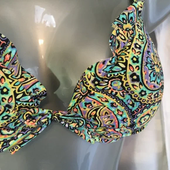 Victoria's Secret Bikini 2 pcs Set Top Sz 32C Bottom Medium Pushup Paisley Boho - Picture 3 of 14